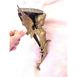 Rare Vintage Art Deco Brass Figure Winged Mermaid Wall Sconce Shelf  Sculpture